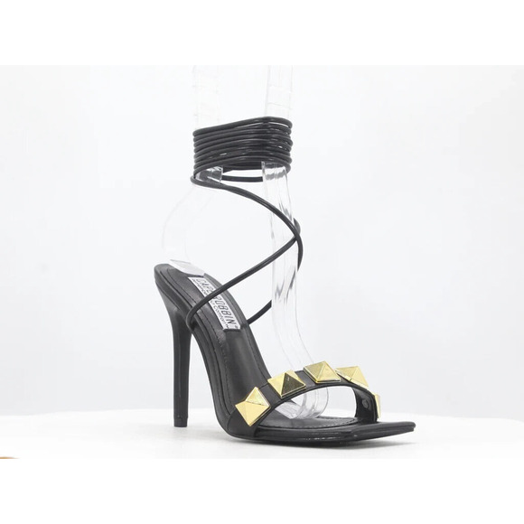 Cape Robbin Strappy Heel Sandals Womens 9 Black Studded Gold Sexy Open Toe Party - Picture 1 of 14